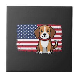 Azulejo Bandera Americana Perro Patriótico Vector