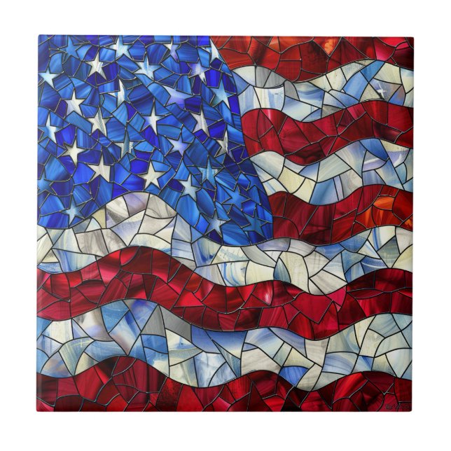 Azulejo Bandera Americana Tile Cerámico De Vidrio Manchado (Frente)