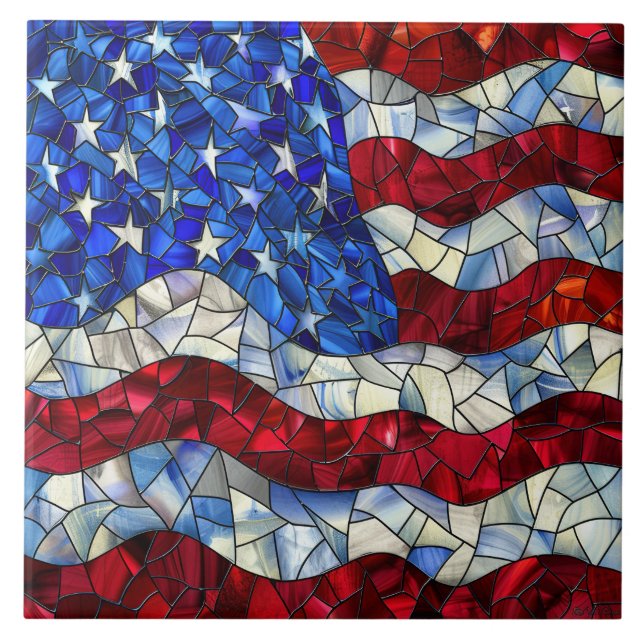 Azulejo Bandera Americana Tile Cerámico De Vidrio Manchado (Frente)