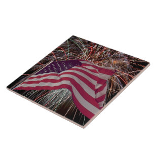 Azulejo Bandera Americana y Fuegos Artificiales