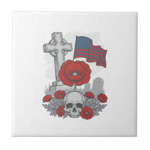 Azulejo Bandera de amapola conmemorativa Cruz de grabado v