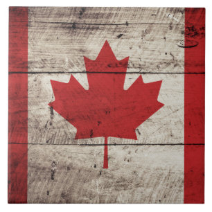 Azulejo Bandera de Canadá en grano de madera viejo