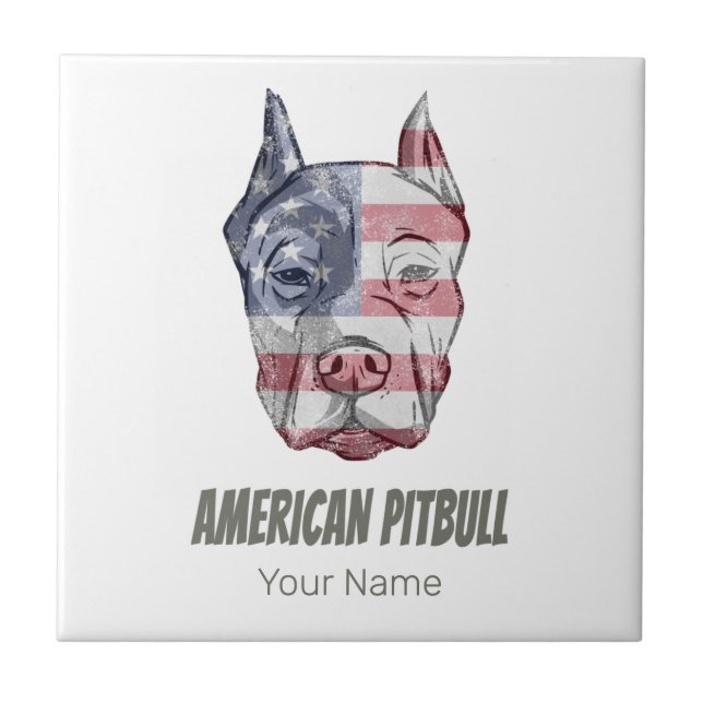 Azulejo Bandera de cosecha estadounidense Pitbull Terrier  (Frente)