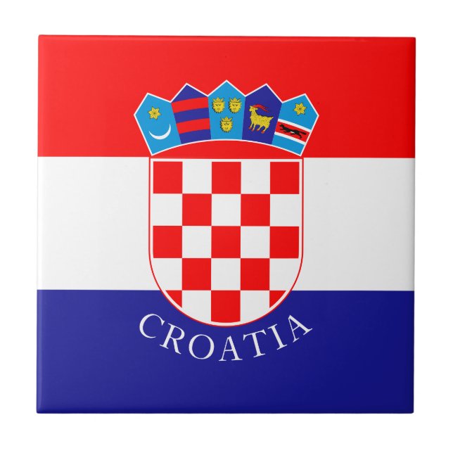 Azulejo Bandera de Croacia con mosaico de cerámica de text (Frente)