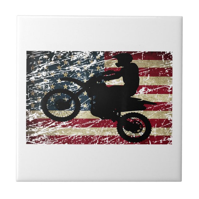 Azulejo Bandera de Dirt Bike Estados Unidos Camiseta Motoc (Frente)