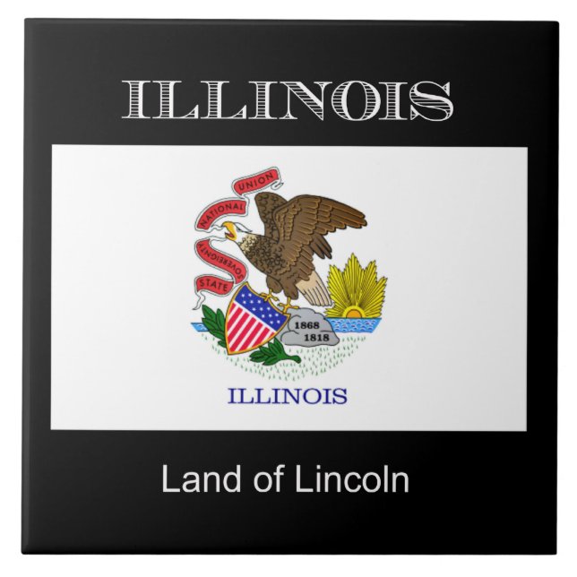 Azulejo Bandera de Illinois, etiquetada (Frente)