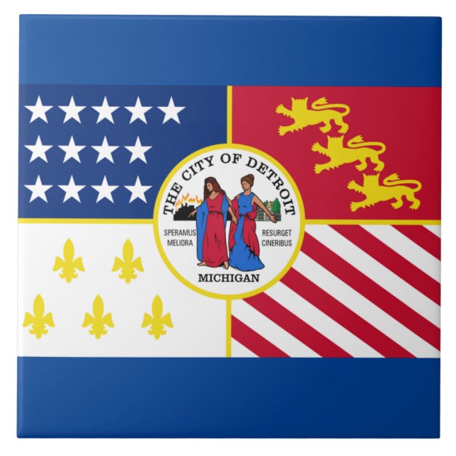 Azulejo Bandera de la ciudad de Detroit (Frente)
