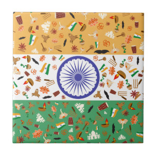 Azulejo Bandera de la India con objetos culturales