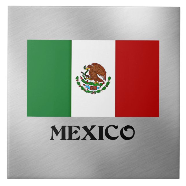 Azulejo Bandera de México, diseño popular, (Frente)