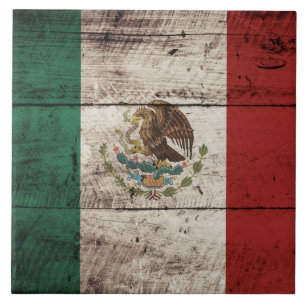 Azulejo Bandera de México en grano de madera viejo