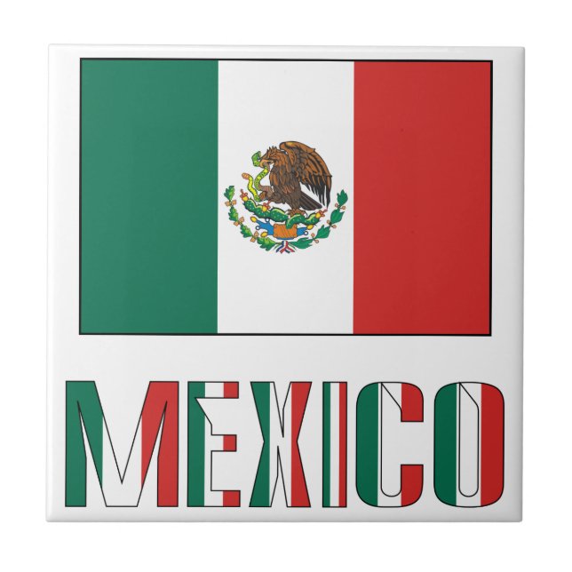 Azulejo Bandera de México y México (Frente)