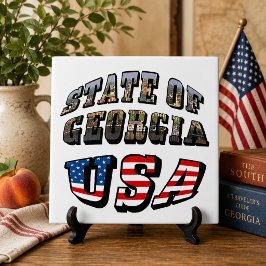 Azulejo Bandera del Estado de Georgia y de EE. UU. Texto
