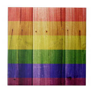 Azulejo Bandera del orgullo arcoiris de madera