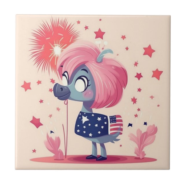 Azulejo Bandera estadounidense con Personalizado Flamingo- (Frente)