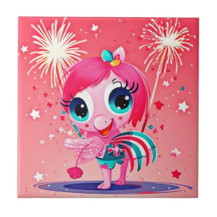 Azulejo Bandera estadounidense con Personalizado Flamingo-