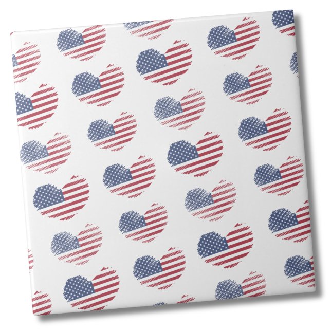 Azulejo Bandera estadounidense patriótica (Cute Patriotic American Flag Rustic Heart Pattern Ceramic Tile)