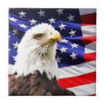 Azulejo Bandera estadounidense y águila calva<br><div class="desc">Bandera estadounidense y águila calva</div>
