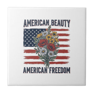 Azulejo Bandera floral de libertad de belleza americana