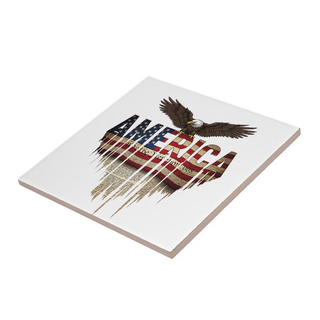 Azulejo Bandera gruesa de Estados Unidos y águila (Lado)