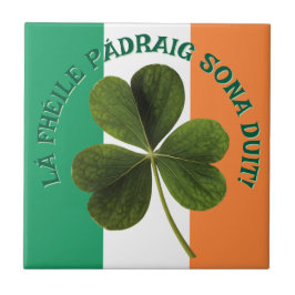 Azulejo Bandera irlandesa Trébol Lá Fhéile Pádraig Sona