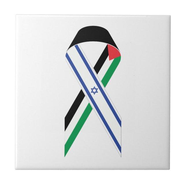Azulejo Bandera israelí y palestina lazo de paz blanco (Frente)