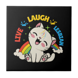 Azulejo Bandera lesbiana en vivo Orgullo de Gato Arcoiris 