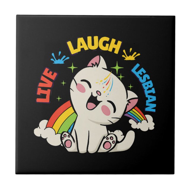 Azulejo Bandera lesbiana en vivo Orgullo de Gato Arcoiris  (Frente)