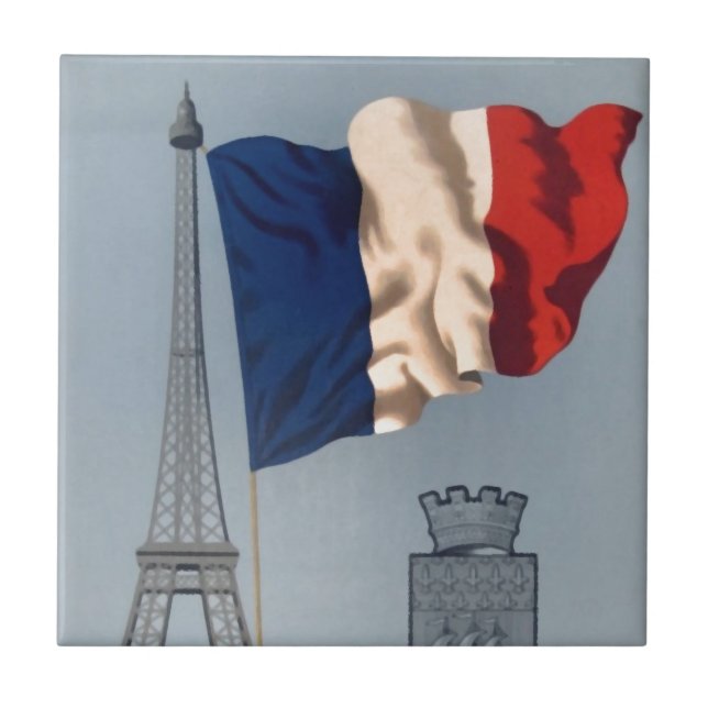 Azulejo Bandera nacional francesa y Torre Eiffel (Frente)