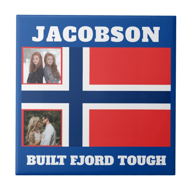 Azulejo Bandera noruega y fiordo construido (Frente)