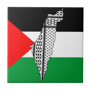 Azulejo Bandera palestina y mapa con el patrón de Keffiyeh