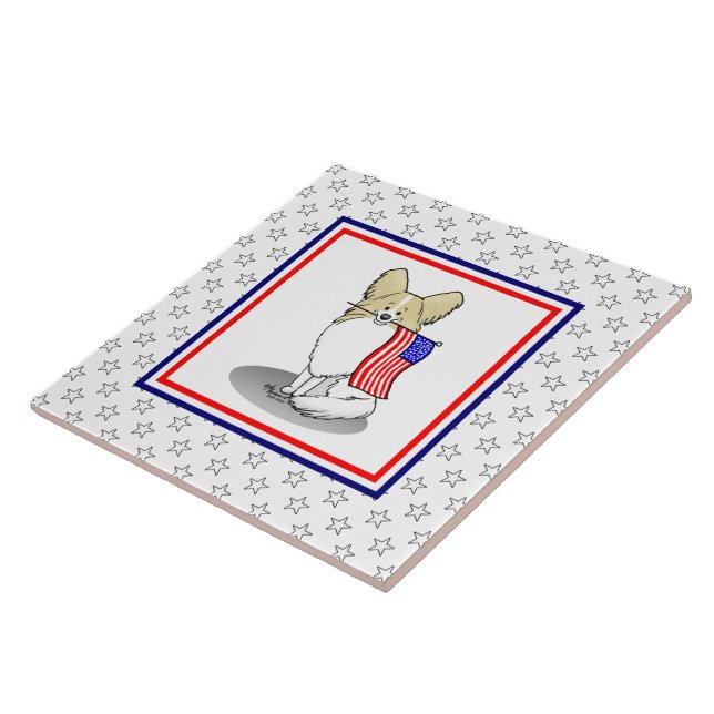 Azulejo Bandera Patriótica Americana USA Papillon (limón)  (Lado)