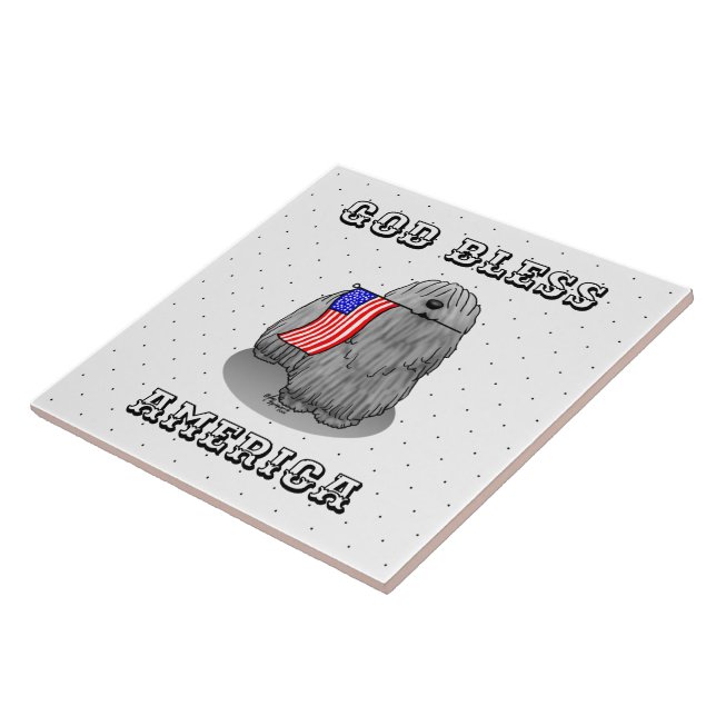 Azulejo Bandera Patriótica Estadounidense Puli Dog (gris)  (Lado)