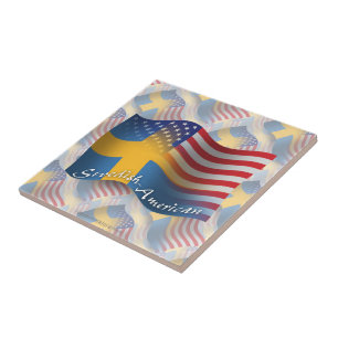 Azulejo Bandera que agita Sueco-Americana
