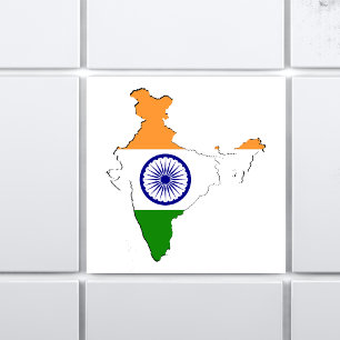 Azulejo Bandera tricolor india "Tiranga" en mapa de India