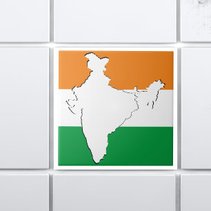 Azulejo Bandera tricolor india "Tiranga" en mapa de India