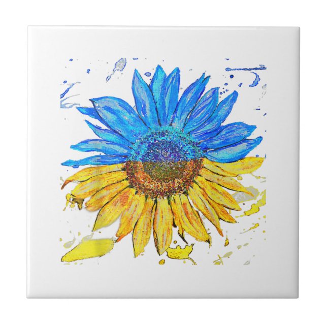 Azulejo Bandera ucraniana camiseta vintage con girasol (Frente)