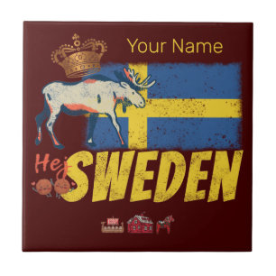 Azulejo Bandera Vintage de Suecia Reno Ciervo Retro Recuer