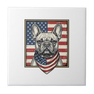 Azulejo Bandera vintage patriótica de Bulldog Francés