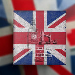 Azulejo Bandera y símbolos de Gran Bretaña ID154<br><div class="desc">Este diseño patriótico presenta la bandera de Gran Bretaña superponiendo imágenes del Big Ben,  el Puente de Londres,  y un tranvía de dos pisos...  todo con un efecto moderno y angustiado.</div>