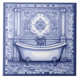 Azulejo Bañera azul oscuro y blanca en mosaico