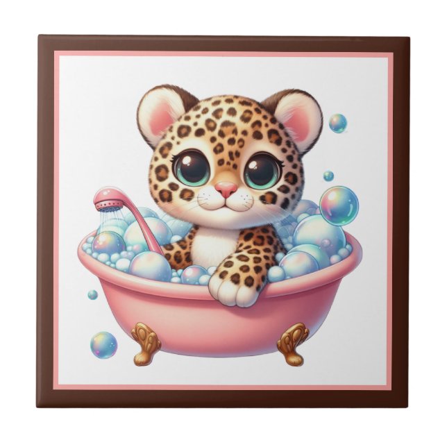 Azulejo Baño de bañera lindo leopardo (Frente)