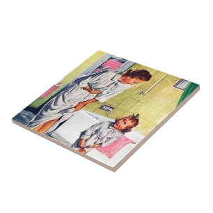 Azulejo baño retro vintage Mom Daughter