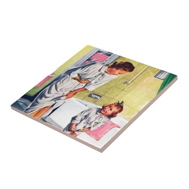 Azulejo baño retro vintage Mom Daughter (Lado)