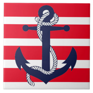 Azulejo Baño Tile Cerámico - Anclaje Azul Rojo