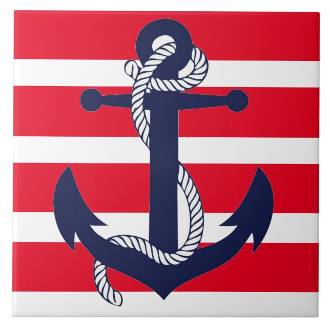 Azulejo Baño Tile Cerámico - Anclaje Azul Rojo (Frente)