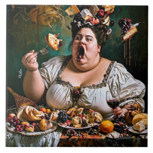 Azulejo "Banquete de caos" Obra surrealista colorida