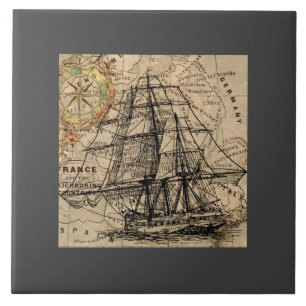 Azulejo Barco Antiguo y Mapa