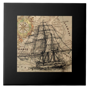 Azulejo Barco Antiguo y Mapa