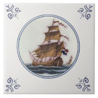 Azulejo Barco Clipper Policromo Delft Repro Tile Antiguo