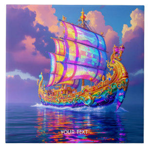Azulejo Barco de colores de arcoiris bandidos con fantasía